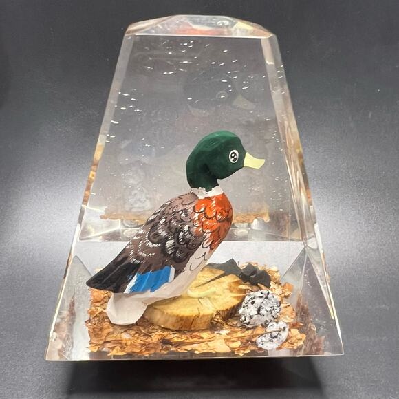 Lucite Paperweight Mallard Duck Hand Carved Duck Hunting - Picture 10 of 13